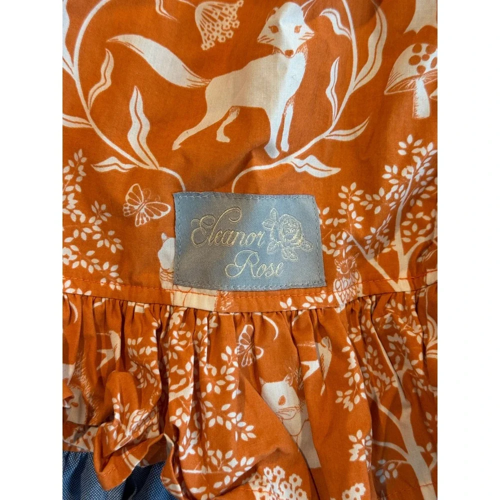 Eleanor Rose Girls Meredith Woodland Fox Orange Blue Chambray Dress Size 5-6